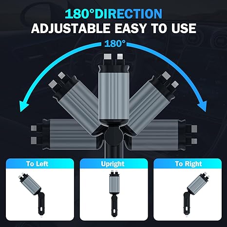 StarVolt 66W USB C Car Charger – Starlight Fast Charging, 4-in-1 Retractable Design, Multiple Ports for iPhone & Android